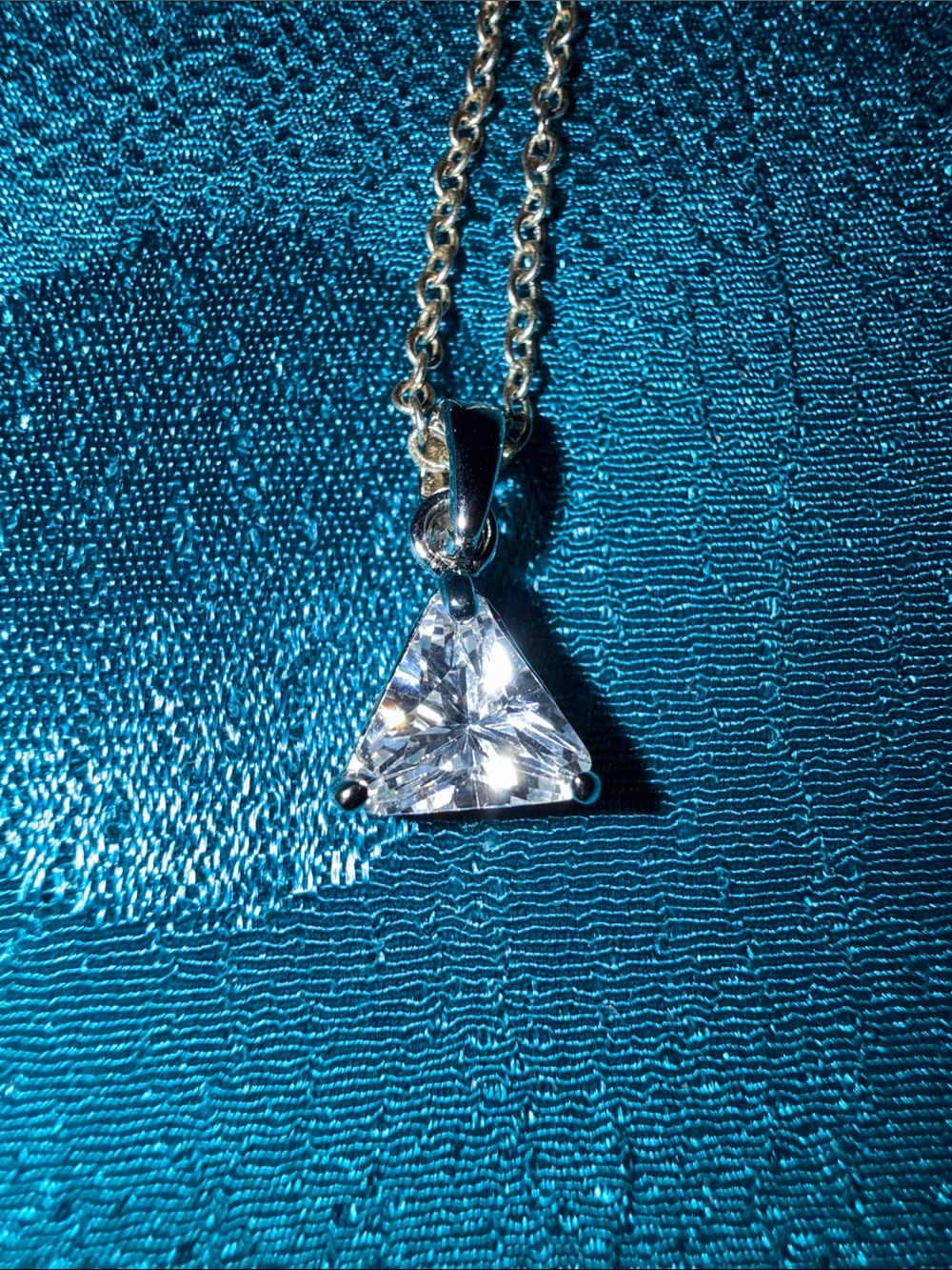 Sterling Silver Triangle CZ Pendant with Silvertone chain